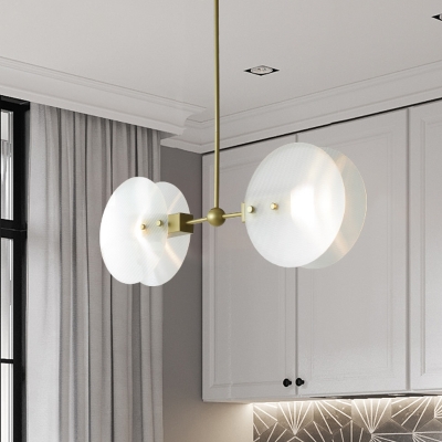 Round Panel Restaurant Hanging Chandelier Acrylic 2/3 Bulbs Postmodern Ceiling Pendant Lamp in Gold
