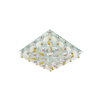 Simple Square Flush Light Clear Crystal LED Ceiling Flush Mount with Fish Design for Balcony