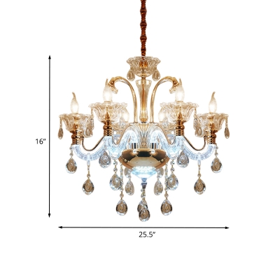 Traditional Bent Arm Ceiling Chandelier 6-Bulb Clear Crystal Glass Candlestick Hanging Ceiling Light