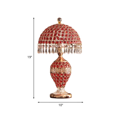 Traditional Domed Night Table Light 1 Light Red Crystal-Encrusted Night Lamp in Gold