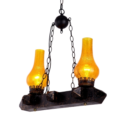 Water Glass Yellow Chandelier Lamp Vase 2-Light Farmhouse Hanging Pendant Light for Dining Room