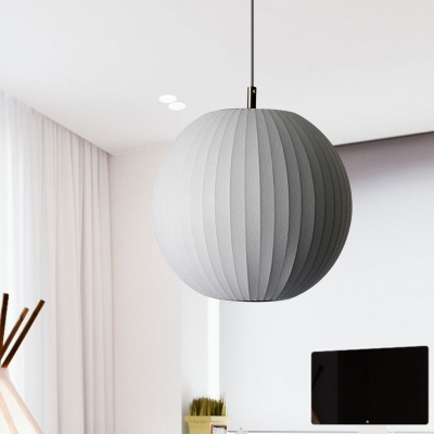White 1 Head Hanging Pendant Simple Fabric Spheroid Suspension Light over Dining Table, 12/16 Inches Wide