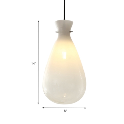 White Glass Waterdrop Ceiling Pendant Light Simple 1-Light Suspension Lamp for Restaurant