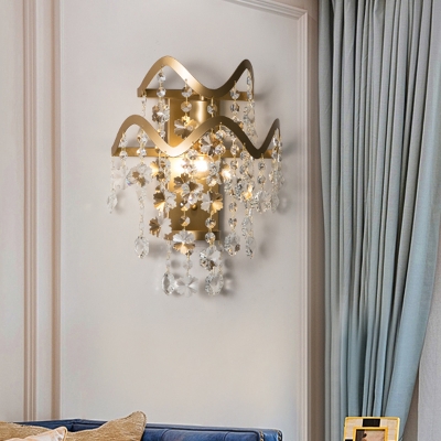 1 Bulb Raindrop Sconce Light Modern Brass Cut Crystal Wall Mounted Lighting for Bedroom