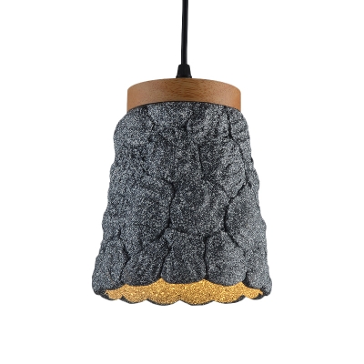 1 Head Cup Hanging Light Kit Antiqued Dark Grey/Light Grey/Bronze and Wood Cement Pendant Lamp with Lumpy Design