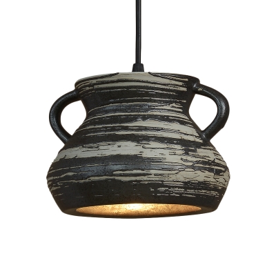 1 Head Drop Pendant Factory Dining Room Hanging Light Kit with Cylinder/Bell/Urn Ceramic Shade in Black