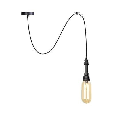 1 Light Amber Glass Swag Hanging Lamp Industrial Black Ball/Capsule Balcony LED Pendulum Light