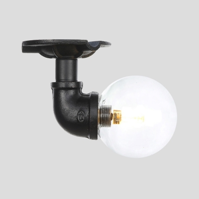 1 Light Ball Semi Flush Lighting Industrial Black Clear Glass LED Close to Ceiling Lamp