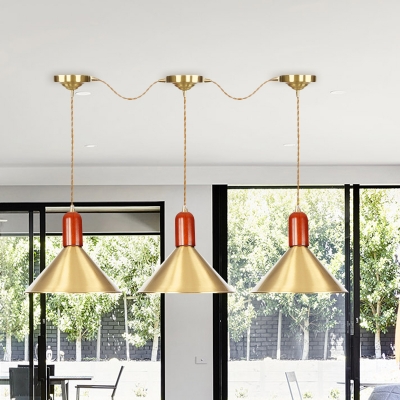 3/5/7 Heads Cone Multi Hanging Light Fixture Industrial Gold Finish Metal Tandem Ceiling Pendant Lamp