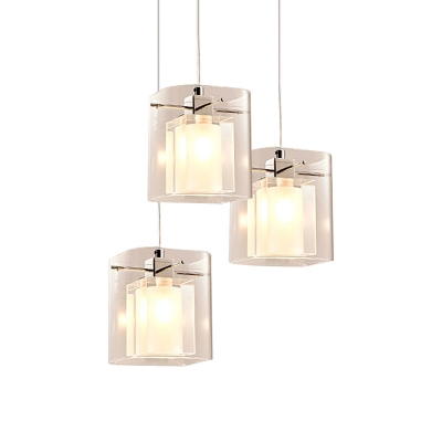 3 Light Cluster Pendant Modern Layered Square Shade Crystal Hanging Ceiling Light in Chrome
