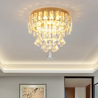 3-Light Flush Mount Lamp Traditional Diamond Clear Crystal Ceiling Mounted Light in Gold