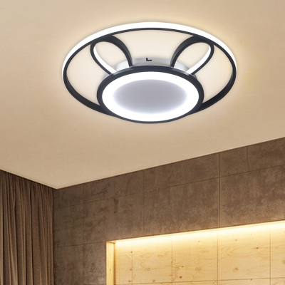 Acrylic Rabbit Flush Mount Lighting Contemporary LED Black Ceiling Light Fixture in Warm/White Light