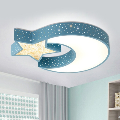Acrylic Star and Moon Ceiling Mount Contemporary Blue/Green LED Flushmount Lighting for Bedroom