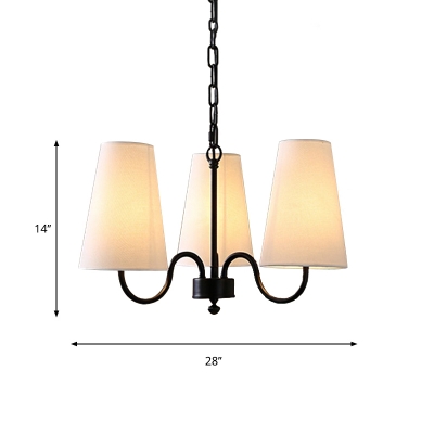 Beige Fabric Conic Suspension Light Farmhouse 3/5-Light Dining Room Ceiling Chandelier in Black