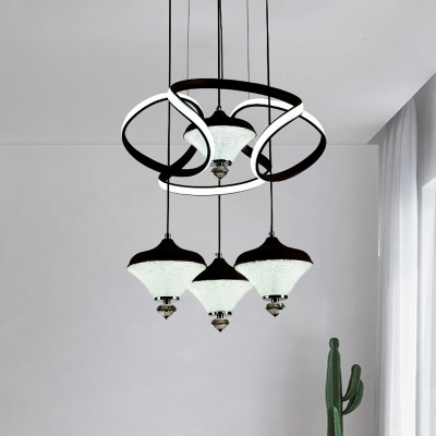 Black Conical Ceiling Lamp Modern 4 Heads Acrylic Cluster Drop Pendant with Twisting Decoration for Bedroom