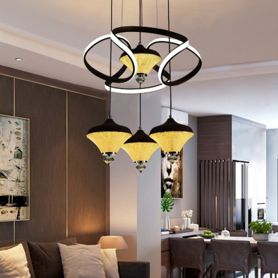Black Conical Ceiling Lamp Modern 4 Heads Acrylic Cluster Drop Pendant with Twisting Decoration for Bedroom