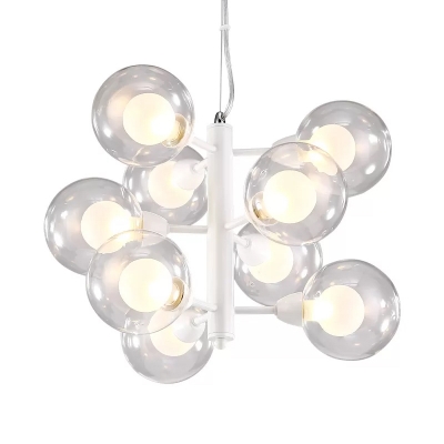 Branching Chandelier Lamp Modern Clear and Frosted Glass 9 Heads White Ceiling Pendant Light