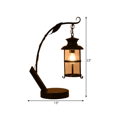 Bronze 1 Light Table Lighting Industrial Style Clear Glass Cylinder Desk Light with Curved Arm