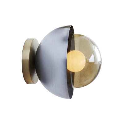 Chrome/Brass Bowl Wall Mount Lamp Postmodern 1 Head Metal Sconce Light Fixture with Ball Glass Shade