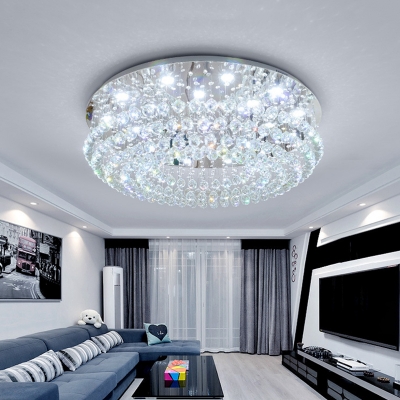 Circular Crystal Ball Ceiling Light Modern LED Living Room Flushmount Lighting in Chrome