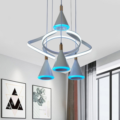 Conical Cluster Pendant Light Modernist Acrylic 4 Bulbs White Ceiling Lamp with Twisting Design