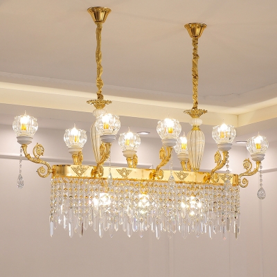 Contemporary Flower Island Hanging Light 6/8 Bulbs Crystal Ceiling Suspension Light in Gold with Droplet