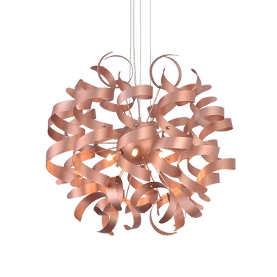 Contemporary Spiral Ribbon Shape Pendant Metal 6-Light Restaurant LED Hanging Chandelier in Copper