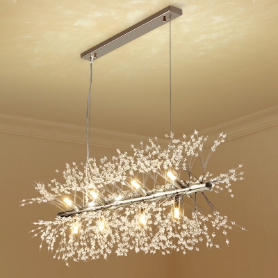 Crystal Bead Fireworks Island Light Contemporary 12 Lights Dining Room LED Pendant in Chrome