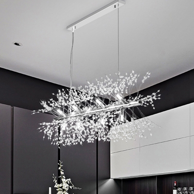 Crystal Bead Fireworks Island Light Contemporary 12 Lights Dining Room LED Pendant in Chrome