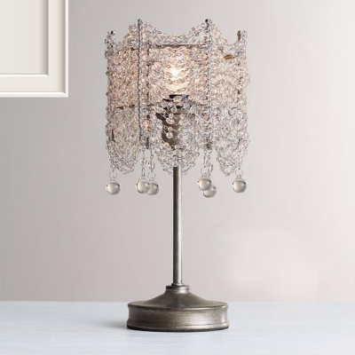 Crystal Beaded Silver/Gold Night Light Hexagonal 1 Head Vintage Table Lighting with Dangling Drips