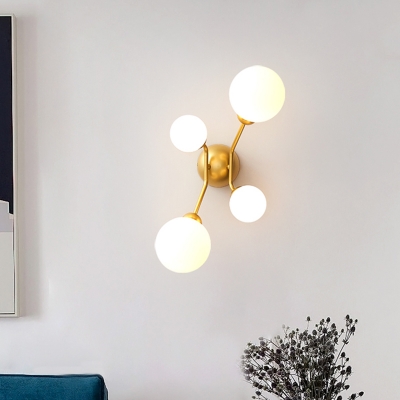 Designer Molecule Milk Glass Wall Light 4-Light Wall Sconce in Black/Gold for Living Room