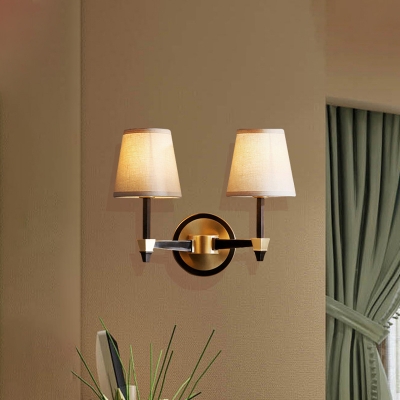 Fabric Barrel Sconce Lighting Vintage 1/2-Light Indoor Wall Mount Lamp Fixture in Black and Gold