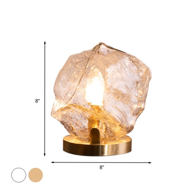 Gem Shaped Living Room Table Light Cognac/Clear Glass 1-Light Modern Night Lamp in Gold