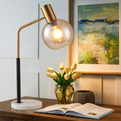 Gold and Black Globe Table Light Post-Modern 1 Light White/Amber Glass Reading Lamp with Marble Base