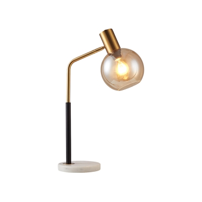 Gold and Black Globe Table Light Post-Modern 1 Light White/Amber Glass Reading Lamp with Marble Base