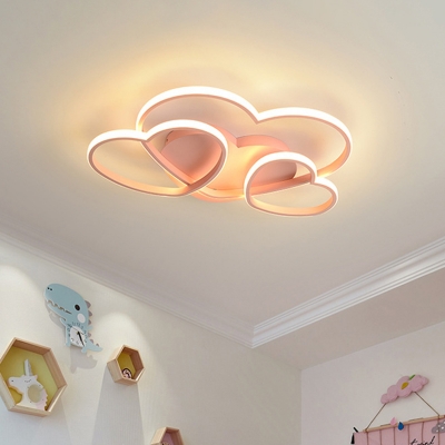 Heart Flush Mount Lighting Cartoon Acrylic LED Children Bedroom Ceiling Mount Light in Gold/White/Pink