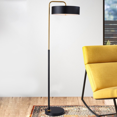 Iron Drum Reading Floor Lamp Macaron 1-Head Black/Blue/Yellow Finish Floor Stand Light for Living Room