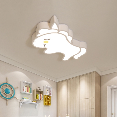 LED Bedroom Flush Lighting Cartoon White Flush Mounted Lamp with Unicorn Acrylic Shade