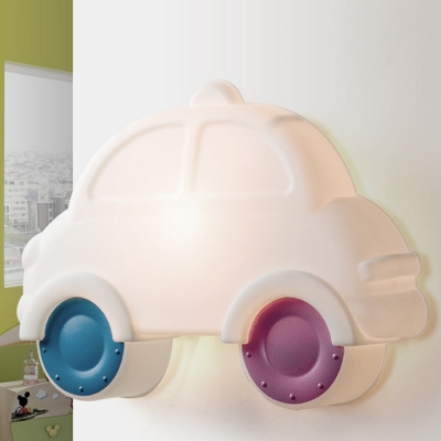 LED Corner Wall Light Sconce Cartoon White Wall Mounted Lamp with Car Plastic Shade