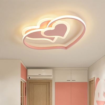 Loving Heart Flush Mount Fixture Modernist Acrylic LED Black/White/Pink Ceiling Lighting for Bedroom
