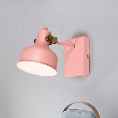 Macaron 1 Bulb Wall Light Fixture Pink/Yellow/Green Bowl Adjustable Wall Lamp Sconce with Iron Shade