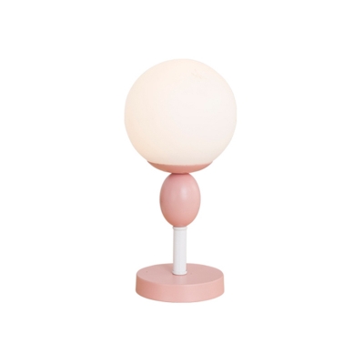 Macaron Ball Nightstand Lamp Cream Glass 1 Bulb Children Bedside Table Light in Grey/Pink/Yellow