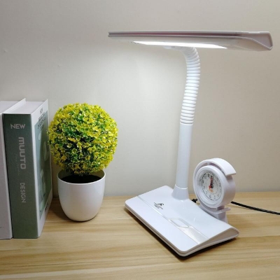 Minimalism Rectangle Table Light Plastic LED Bedroom Reading Book Lamp in White and Silver/Blue with Clock