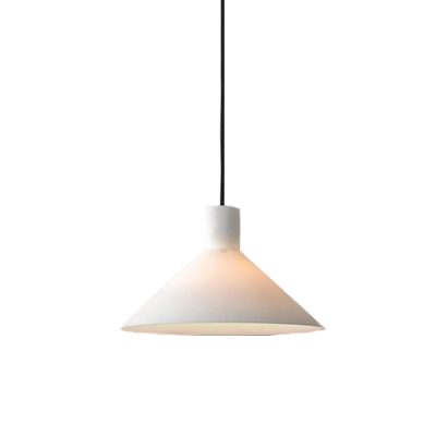 Minimalist 1-Head Pendant Lamp Black Wide Flare Hanging Ceiling Light with White Glass Shade