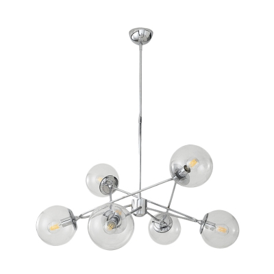 Modern 6 Heads Ceiling Chandelier Chrome Ball Suspension Lamp with Clear Glass Shade