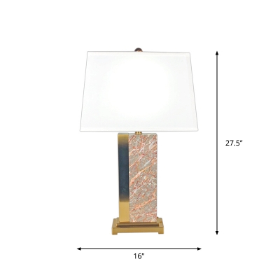 Modern Trapezoid Night Table Light Fabric 1-Bulb Living Room Night Lamp with Rectangle Red Marble Base