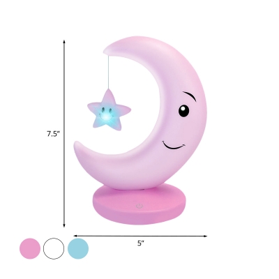 Moon and Star Rechargeable Night Lamp Cartoon Plastic LED Bedroom Nightstand Lamp in White/Pink/Blue