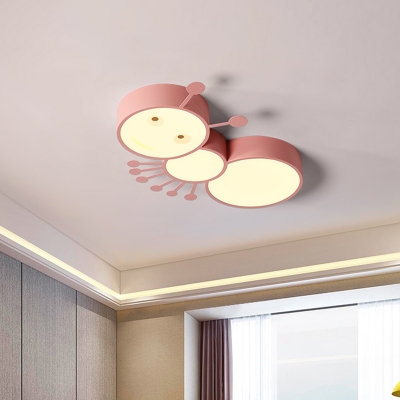 Nordic Ant Shaped Flushmount Lamp Acrylic LED Bedroom Flush Mounted Light Fixture in White/Pink/Blue