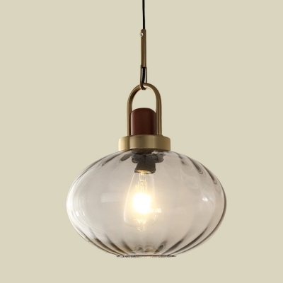 Oval Bedroom Suspension Pendant Smoke Gray Water Glass 1 Light Simple Hanging Lamp Fixture