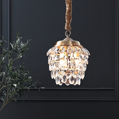 Pinecone Bedside Hanging Lamp Modern Clear K9 Crystal 3 Bulbs Brass Chandelier Light Fixture